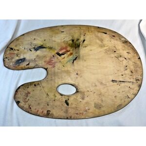 ARTIST'S  PAINTING  palette  - used, wood  and  oil paint,  wooden 15" x 11.5"